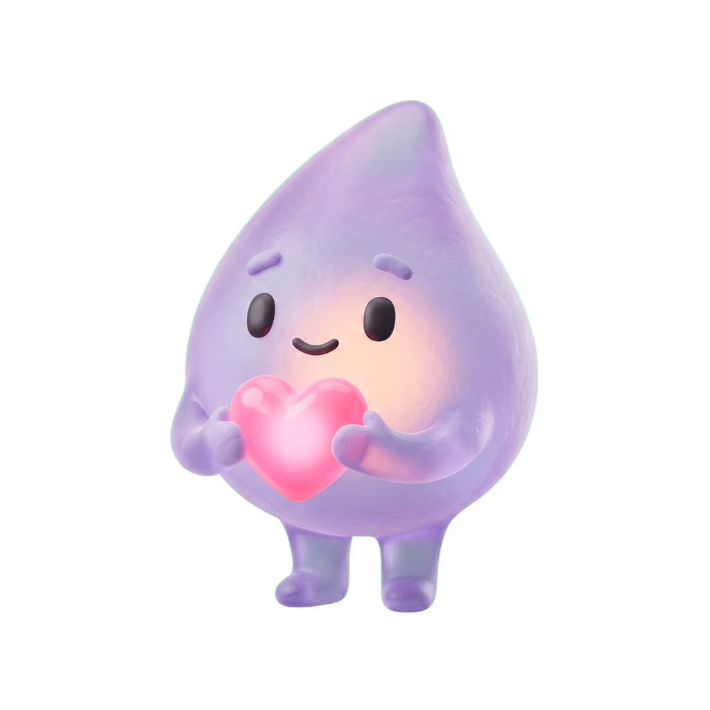 Dewy, the Asklepi Her guide, shown as a small glass companion.